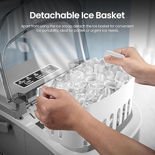 Kismile Ice Makers Countertop with Handle,9 Cubes in 6 Mins,26Lbs/24H,Portable Ice Machine with Self-Cleaning for Home(Grey)