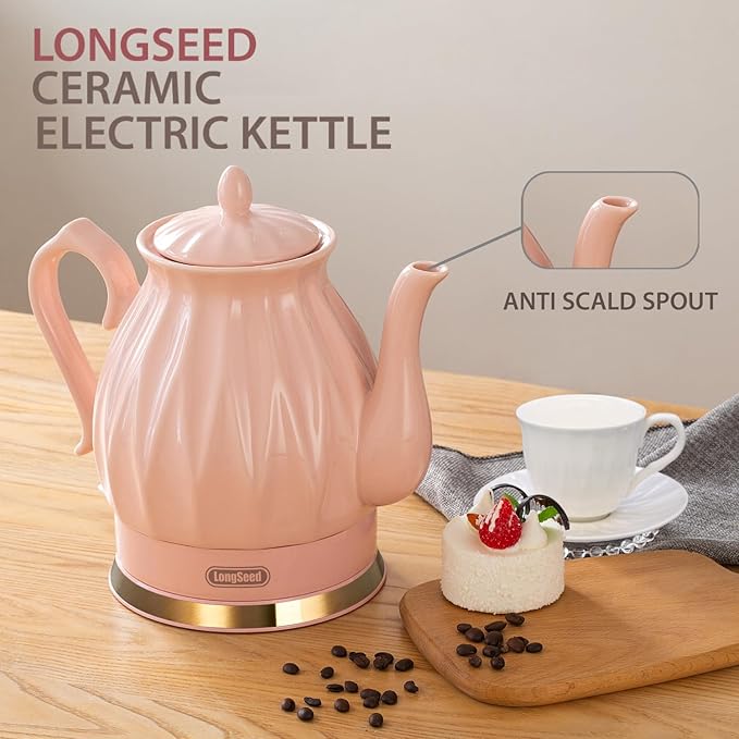 Ceramic Electric Kettle, 1.5L/1200W Boil Water Quickly and Easily with Boil-Dry Protection Auto Shut Off, Detachable Swivel Base, Diamond Cut Glazed