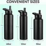 Load image into Gallery viewer, DOMICARE Insulated Water Bottle, 22 oz Vacuum Insulated Stainless Steel Reusable Sports Bottle with Straw Lid &amp; Spout Lid for Travel, Camping, Bike, Leakproof, Black, 4 Pack