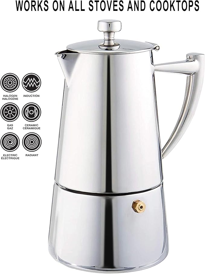 Cuisinox COF-10R Roma 10-Cup Stainless Steel Stovetop Moka Espresso Maker