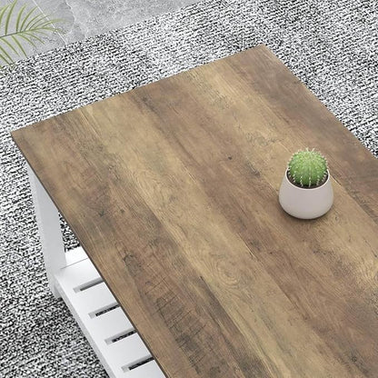 FOLUBAN Farmhouse Coffee Table with Storage Shelf, Rustic Vintage Wood Cocktail Table for Living Room, White