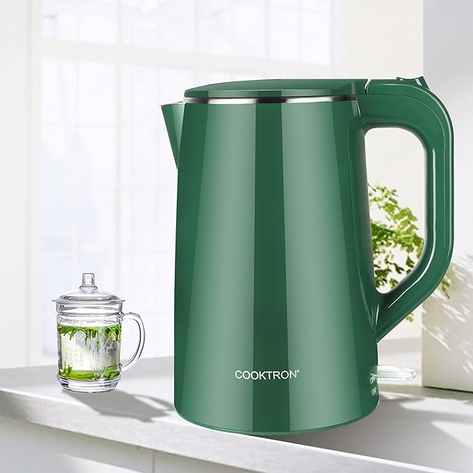 1.7L Electric Kettle Quiet, Double Wall Hot Water Boiler BPA-Free, Quiet Boil and Cool Touch Tea Kettle, Cordless with Auto Shut-Off & Boil Dry Protection, 1500W Fast Boiling, dark green