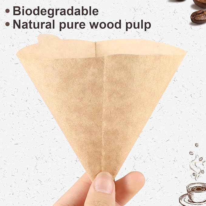 200 Count Cone Coffee Filters, Size 02 Natural Brown Pour Over Coffee Filters Paper, V02 Unbleached Disposable Paper Filters Compatible with Pour Over and Drip Coffee Maker(2-4 Cups)