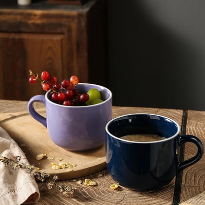 Soup Mugs with Handles, 21 OZ Large Ceramic Soup Cup, Oven Proof Soup Bowls Microwave Safe for Men Women Housewarming Birthday Christmas Gift, Purple