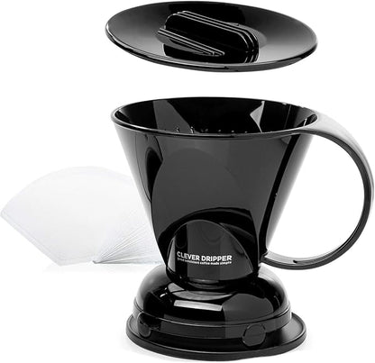Clever Coffee Dripper and Filters, Large 18 oz (Black)| Barista's Choice| Safe BPA Free Plastic|Includes 100 Filters