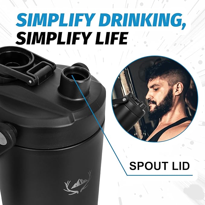 NATURE PIONEOR Insulated Water Bottles with Strap - 64 oz Stainless Steel Vacuum Wide Mouth Bottle with Holder/Carrier/Sleeve - 18/8 Food Grade 64oz Half Gallon Water Jug