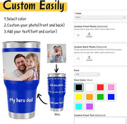 Personalized Coffee Tumbler with Pictures Text Name, Custom Photo Stainless Steel Coffee Tumbler, Coffee Travel Mug Cup 30 Oz, Custom Gifts for Father's Day Birthday Christmas for Dad, Mom, Friend