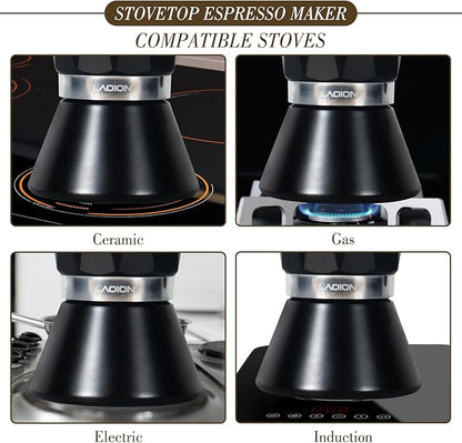 Moka Pot, 6-Cup Espresso Maker, 300ml Portable Stovetop Espresso Maker, Percolator Coffee Pot Compatible with Induction Cooktops, Suitable for Home and Camping (Black)