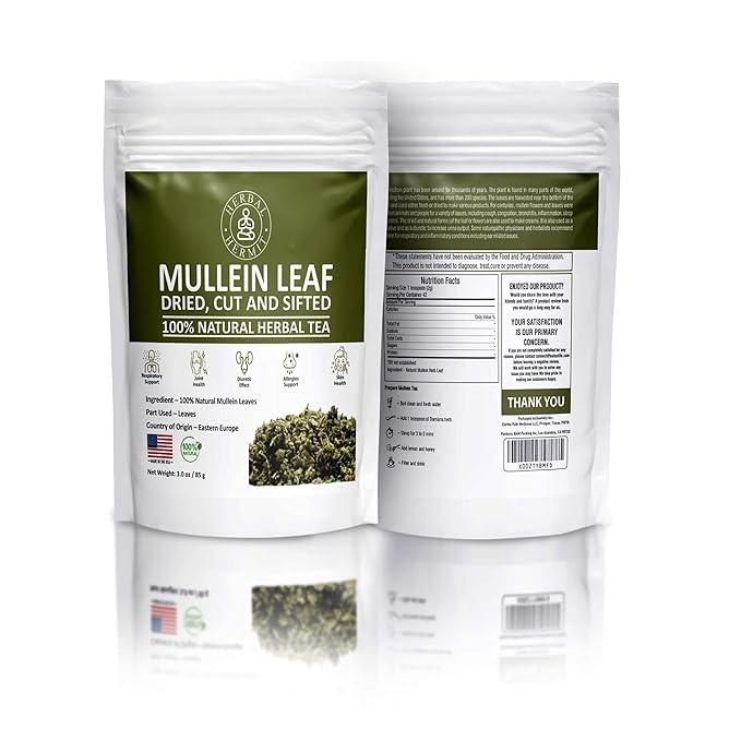 Herbal Hermit Mullein Leaf Tea (3 oz/85 grams) Herb for Respiratory Support, Mucous Membranes, Lung Cleanse Dried Leaves Blend, Cut and Sifted Made in USA