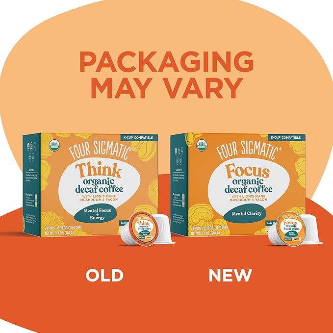 Four Sigmatic Decaf Mushroom Coffee K-Cups | Organic Dark Roast Coffee with Lion’s Mane & Yacon | Focus & Immune Support | Vegan & Keto | Sustainable Pods | 24 Count