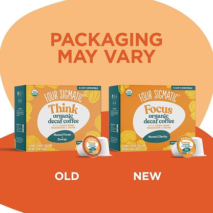 Four Sigmatic Decaf Mushroom Coffee K-Cups | Organic Dark Roast Coffee with Lion’s Mane & Yacon | Focus & Immune Support | Vegan & Keto | Sustainable Pods | 24 Count