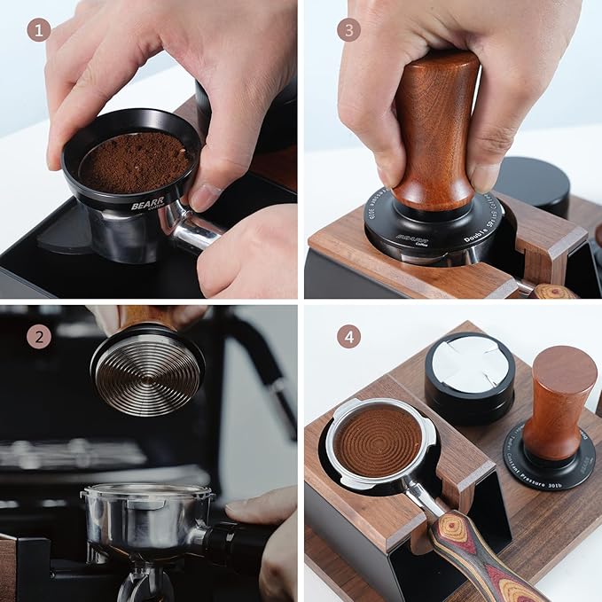 Espresso Coffee Tamper 58.35mm,Ebony Double Spring Coffee Tamper Spring Loaded,100% Stainless Steel Ripple Base,Constant 30lb,Compatible Coffee Machine Accessories (53.75mm)