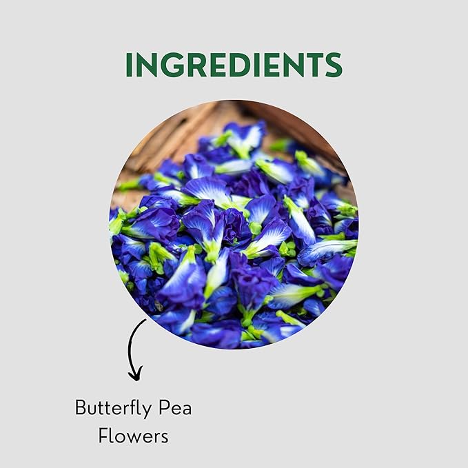Tealeaf & Co. Butterfly Pea Herbal Tea Bags Blended with Fresh Herbs - Herbal Tea with Butterfly Pea Flower - Contains Low Caffeine - Gluten Free - 50Teabags (3.52oz/100gm)
