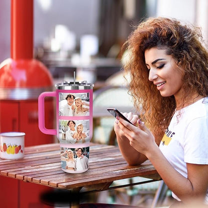 Personalized 40 oz Tumbler with Handle and Straw, Custom Tumbler with Picture, Text, Stainless Steel Travel Coffee Mug Cup, Personalized Gifts For Women Men Birthday Anniversary Thank You Gifts