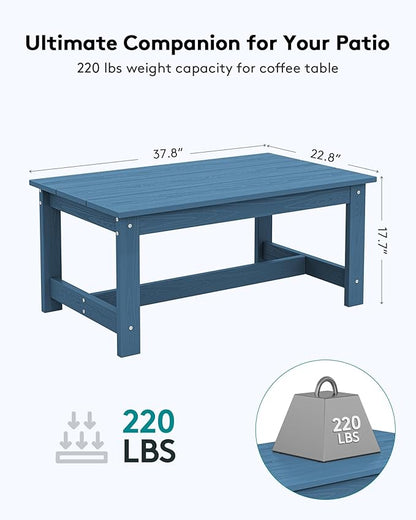 SERWALL HDPE Patio Coffee Table, Rectangle Outdoor Coffee Table, All-Weather Coffee Side Table for Balcony, Poolside, Deck, Garden, Blue