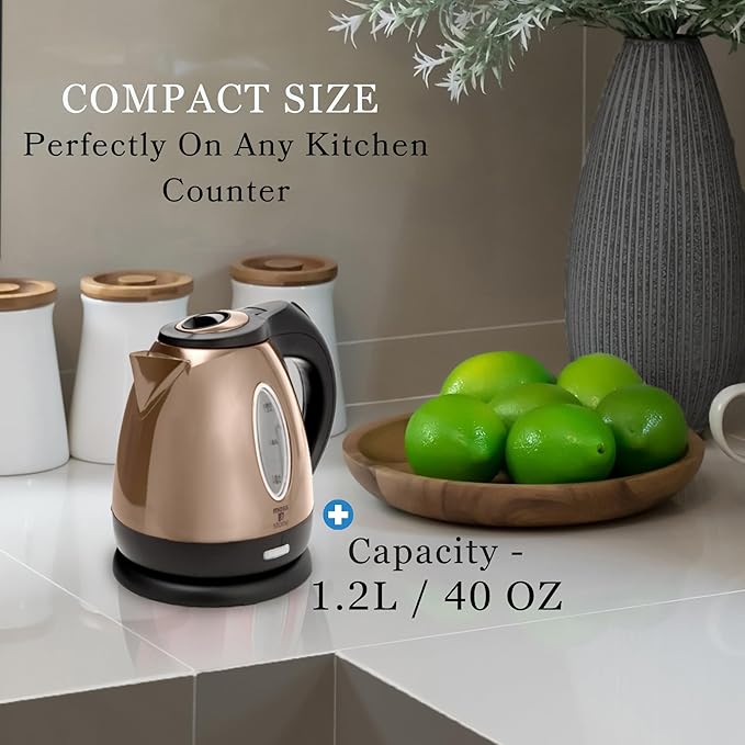 Moss & Stone 1.2L Stainless Steel Small Electric Kettle, Cordless 1500w Fast Boiling Pot, Portable Hot Water Electric Tea Kettle With Boil Dry Protection & Auto Shut-Off (Champagne)