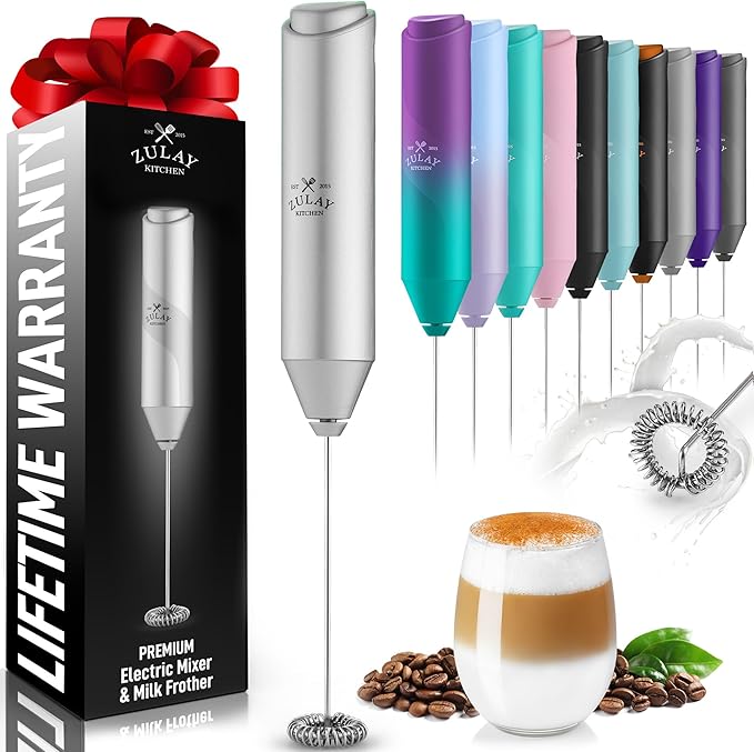 Zulay Kitchen FrothMate Powerful Milk Frother Portable & Compact Handheld Foam Maker Lattes, Cappuccinos