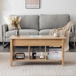 Load image into Gallery viewer, VINGLI Lift Top Coffee Table, Oak Top with Rattan Frame, Farmhouse Cross-Sided Design, with Storage Shelf/Hidden Compartment, Gas Lift Mesa De Centro para Sala Pop Up Coffee Table