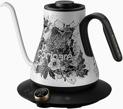 Cocinare FLOW M9 Electric Gooseneck Kettle, ±1℉ Temperature Control for Pour-over Coffee & Tea, Stainless Steel Interior, Quick Heating for Boiling Water (New Blossom)