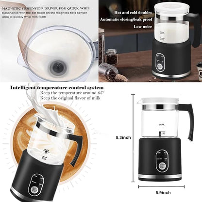 Electric Milk Frother,4 in 1 -Automatic Milk Frother,14oz Silent Operation Hot and Cold Milk Foamer Temperature Control Milk Steamer Warmer for Coffee,Latte,Cappuccino,Hot Choc,Dishwasher Safe (Black)