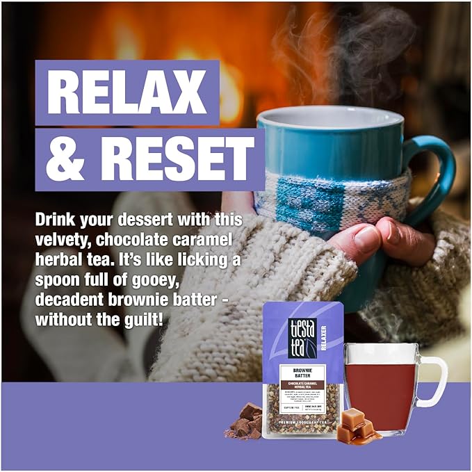 Tiesta Tea - Brownie Batter, Loose Leaf, Chocolate Caramel Herbal Tea, Non-Caffeinated Herbal Drink, Makes Hot or Iced Up to 20-25 Cups, 3oz Resealable Pouch