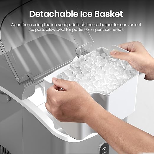 Nugget Ice Maker Countertop with Self-Cleaning Function, Sonic Ice Maker Machine with Handle, 35lbs/Day, Compact Design for Home/Office Use(Grey)