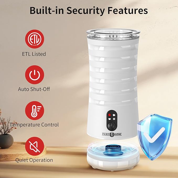 Milk Frother, 4-in-1 Milk Steamer and Frother, Hot & Cold Foam Milk Warmer with Temperature Control, Auto Shut-Off Frothers for Coffee, Latte, Cappuccino, Macchiato