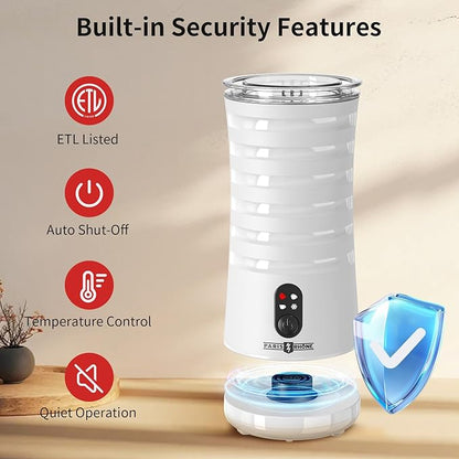 Milk Frother, 4-in-1 Milk Steamer and Frother, Hot & Cold Foam Milk Warmer with Temperature Control, Auto Shut-Off Frothers for Coffee, Latte, Cappuccino, Macchiato