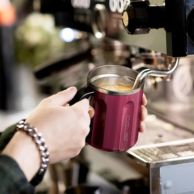 Ideus 16 oz Coffee Cup, Stainless Steel Coffee Travel Mug, Spill Proof Tea Mug with Handle and Lid, Lightweight and Durable, Great for Office Home and Outdoor Use, Red