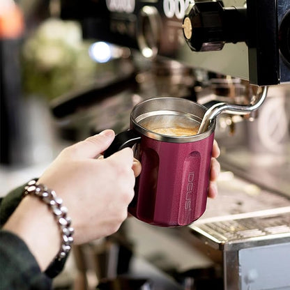 Ideus 16 oz Coffee Cup, Stainless Steel Coffee Travel Mug, Spill Proof Tea Mug with Handle and Lid, Lightweight and Durable, Great for Office Home and Outdoor Use, Red