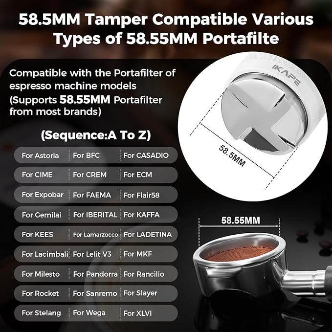 IKAPE Coffee Products, 58mm Coffee Distributor & Hand Tamper, Adjustable Depth Espresso Distributor Fits All 58mm Espresso Portafilter, Compatible with Rancilio, Gaggia Bottomless Portafilter (White)