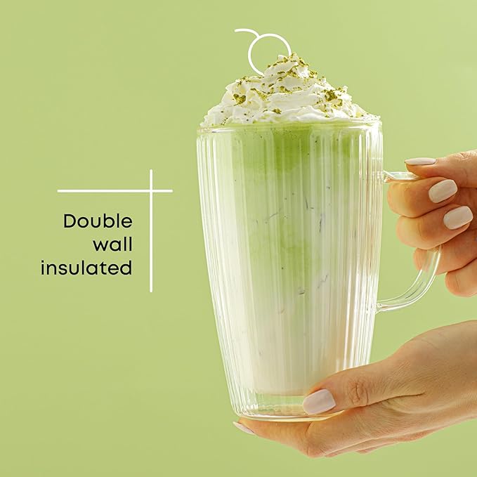 JoyJolt Fluted Glass Coffee Mugs - Double Insulated, 15oz Large Set of 2, Thermal Glass Coffee Mugs