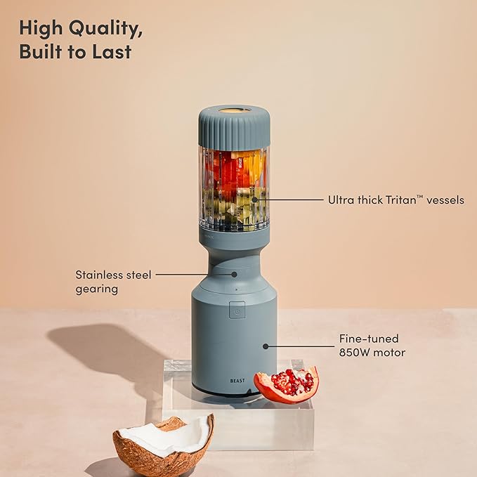 Beast Mighty 850 Plus | Premium Compact Personal Blender | Smoothies, Shakes, Dressings, Sauces | Blends Ice and Frozen Fruit | New XL Vessel | Extra Vessels, Lids and Straws | 850W (Mist)