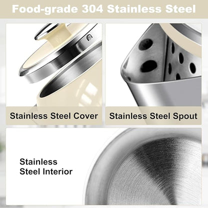 Electric Stainless Steel Tea Kettles1500W-1.7L-with Thermometer, Auto Shut-Off & Boil-Dry, Cool Touch Handle, BPA Free Kettle & Hot Water Kettle (Beige)