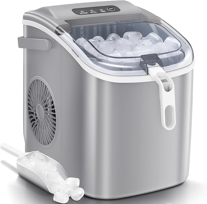 Antarctic Star Ice Maker Machine Countertop,Portable Automatic 9 Ice Cubes Ready in 8 Minutes,Makes 26 lbs of Ice per 24 Hours,Self-Clean,See-Through Lid for Home/Bar/Party (Stainless Steel)