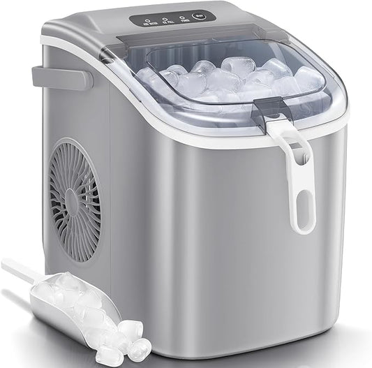 Antarctic Star Ice Maker Machine Countertop,Portable Automatic 9 Ice Cubes Ready in 8 Minutes,Makes 26 lbs of Ice per 24 Hours,Self-Clean,See-Through Lid for Home/Bar/Party (Stainless Steel)