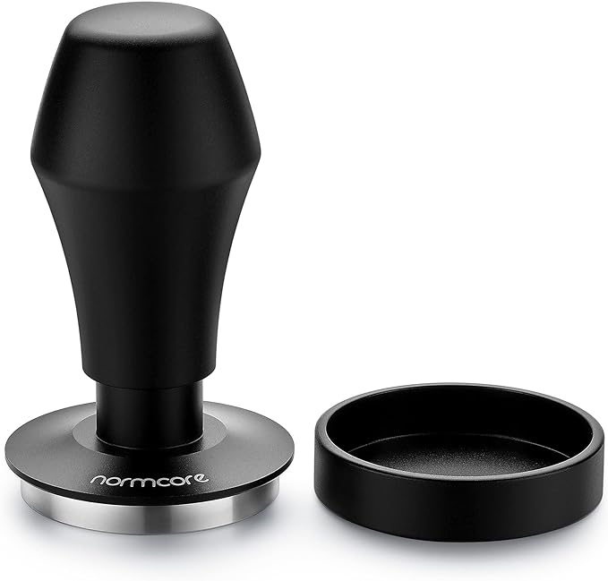Normcore 45.5mm Spring Loaded Coffee Tamper V4 Fits Flair Pro, Pro 2, 304 Stainless Steel Flat Base, Ergonomic Anodized Aluminum Handle, Black