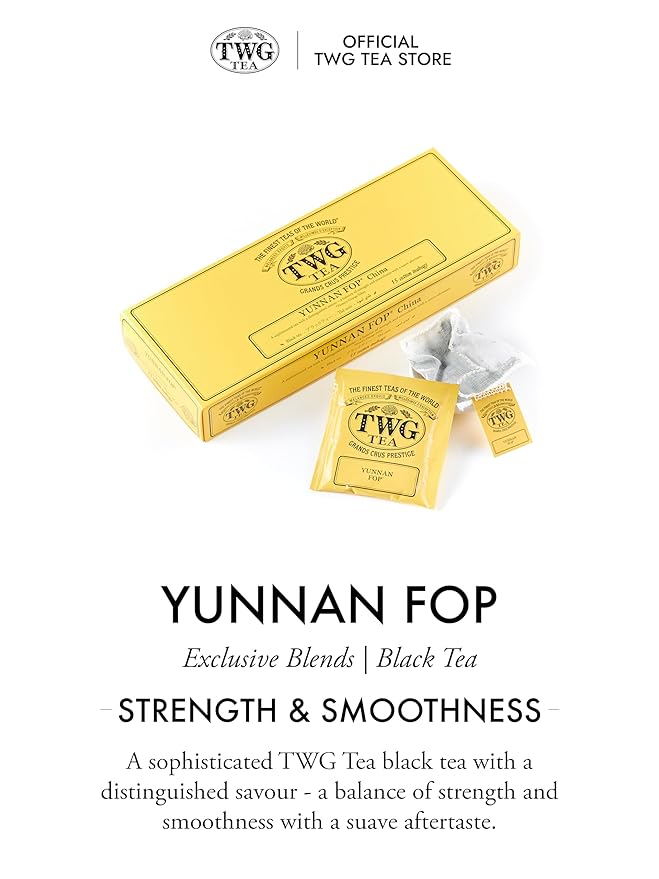 TWG Tea | Yunnan FOP | Black Tea | Earthy Suave Aftertaste | 15 Hand Sewn Cotton Teabags | Gift Set
