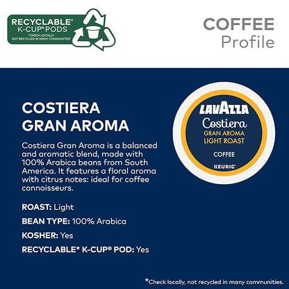 Lavazza Costiera Gran Aroma, Single Serve Keurig K-Cup Pods, Light Roast Coffee, 40-Count Box
