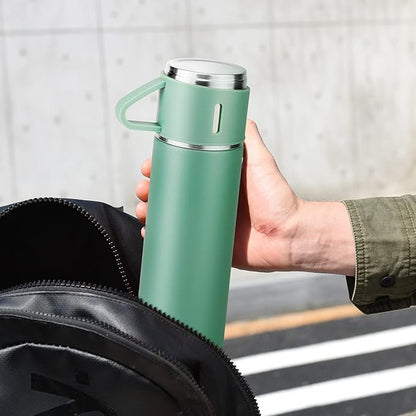 Stainless Steel Thermo 500ml/16.9oz Vacuum Insulated Bottle with Cup for Coffee Hot drink and Cold drink water flask.(Green,Single)