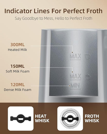 Facelle Milk Frother, 4-in-1 Electric Milk Steamer and Frother, 10oz/300ml Automatic Hot & Cold Foam Maker and Milk Warmer with Auto Shut-Off, for Latte, Cappuccino, Macchiato, Hot Chocolate - Grey