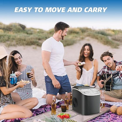 Ice Maker Countertop, 26lbs/24H, 9 Bullet Ice Cubes Ready in 6 Mins, Auto-Cleaning Portable Ice Maker with Basket & Scoop, Removable Top Cover, Quiet Ice Machine for Home/Kitchen/Camping/RV (Black)
