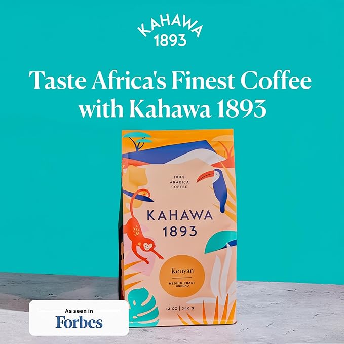 Kahawa 1893 Ground Coffee Medium Roast Kenyan Blend 12 Oz - As Seen on Shark Tank, High Antioxidants, Naturally Sweet, Organically Grown, Ethically & Sustainably Sourced