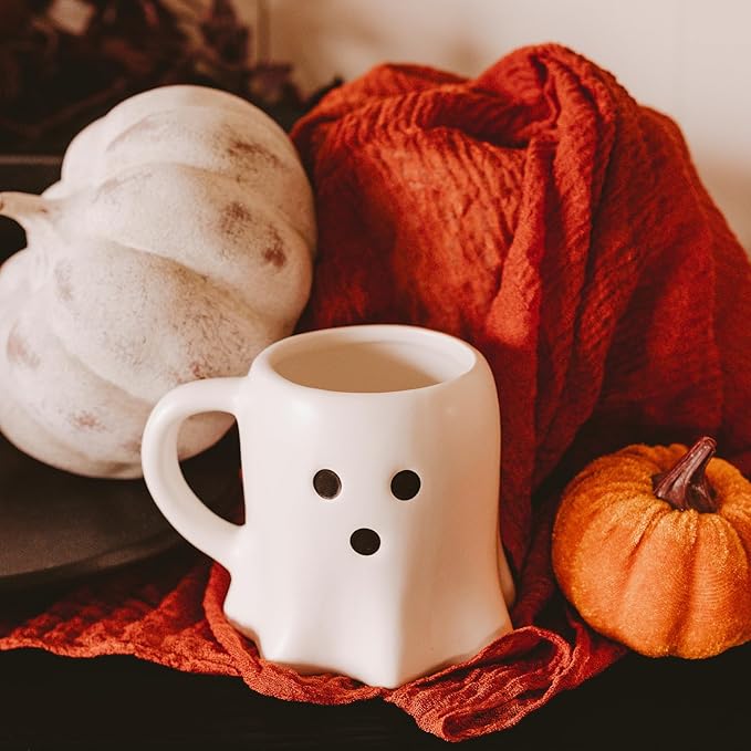 Sweet Water Decor Ghost Halloween Mugs 12 oz - Dishwasher & Microwave Safe, Spooky Coffee Cup for Tea & or Seasonal Brew - Ceramic Ghost