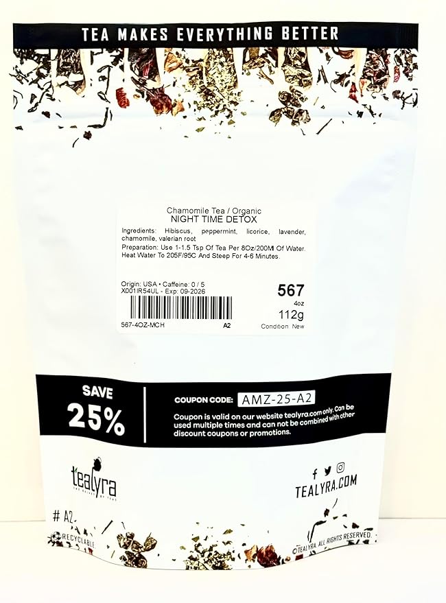 Tealyra - Night Time Detox - Lavender - Chamomile - Hibiscus - Licorice - Wellness Herbal Loose Leaf Tea - Digestive - Relaxing - Caffeine Free - All Natural - 112g (4-ounce)