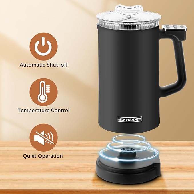 Milk Frother, 4 in 1 Milk Electric Milk Steamer, 500W 11.8oz/350ml Automatic Warm and Cold Foam Maker for Coffee,Latte, Cappuccino, Macchiato, Hot Chocolate, Silent Operation, Black