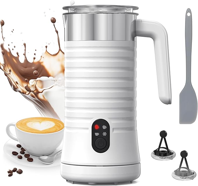 Milk Frother and Steamer, Airyoyo 4-in-1 Milk Frother,Electric Milk Frother Hot& Cold Foam Temperature Control, Auto Shut-Off Frother for Coffee Latte