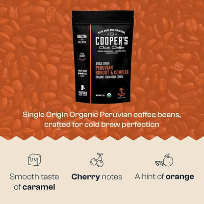 Peruvian Organic Cold Brew Coffee, Single Origin & Gourmet Beans, Tasting Notes Of Caramel With A Touch of Cherry & Orange, Medium Roast Coarse Ground Beans, 2 lb Coffee Bag