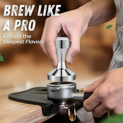 Flexzion Espresso Tamper 51mm Diameter Stainless Steel Coffee Tamper Flat Base Grip Handle Professional Barista Espresso Hand Press Kitchen Accessories, Silver
