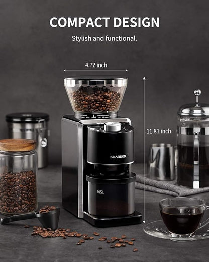 SHARDOR Conical Burr Coffee Grinder, Electric Coffee Bean Grinder with 35 Grind Settings, Adjustable for 2–12 Cups, Anti-Static Design, Black